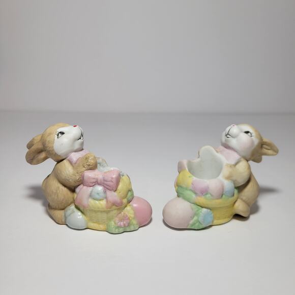 2 Vintage Easter Bunny Rabbits Ceramic Candle Holder Figurines Giftco Inc - Picture 1 of 8
